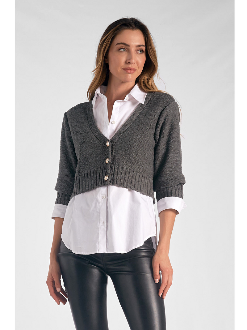 Cropped Cardigan Over Button Down