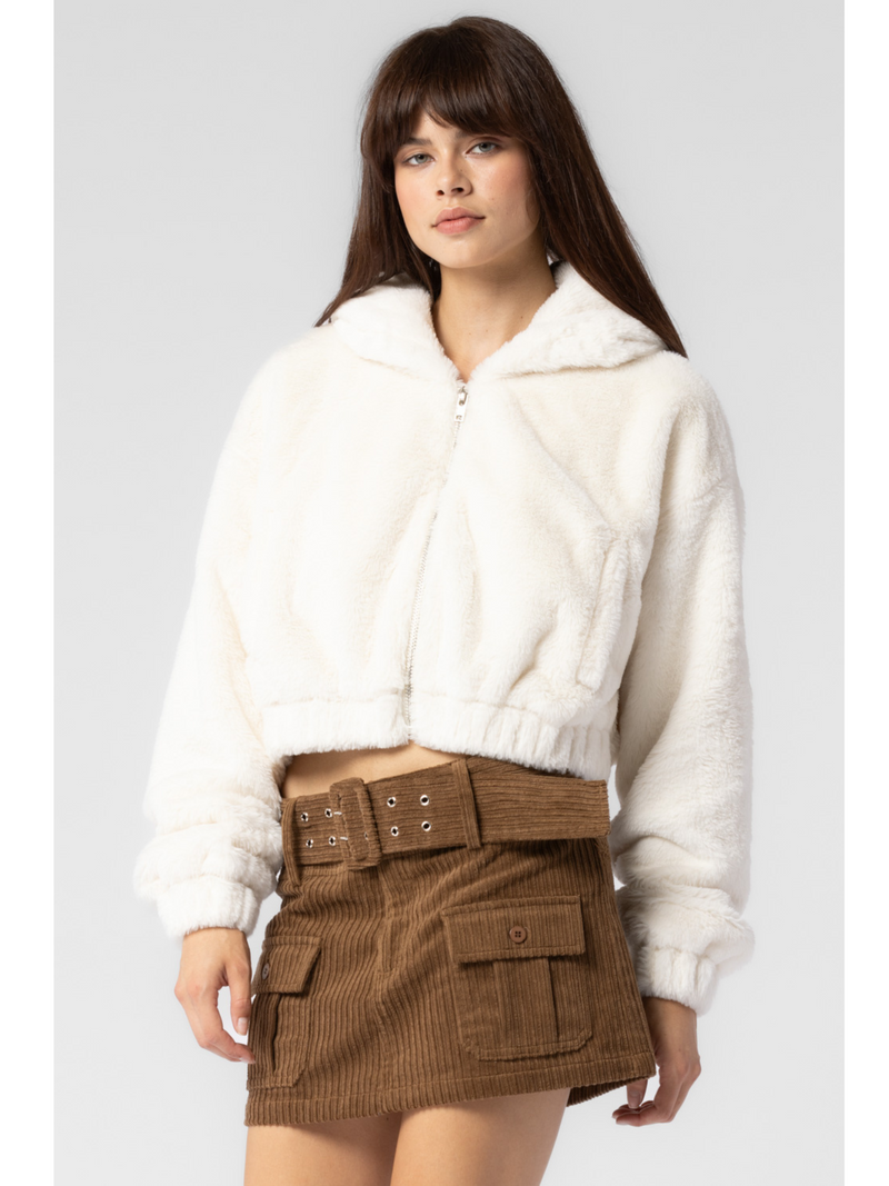 Cropped faux 2025 fur hoodie