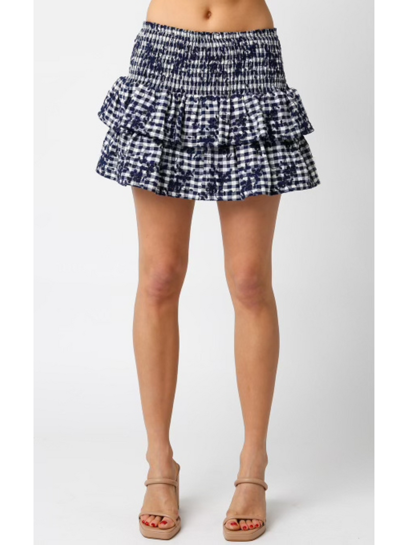 Gingham Tiered Ruffle Skirt