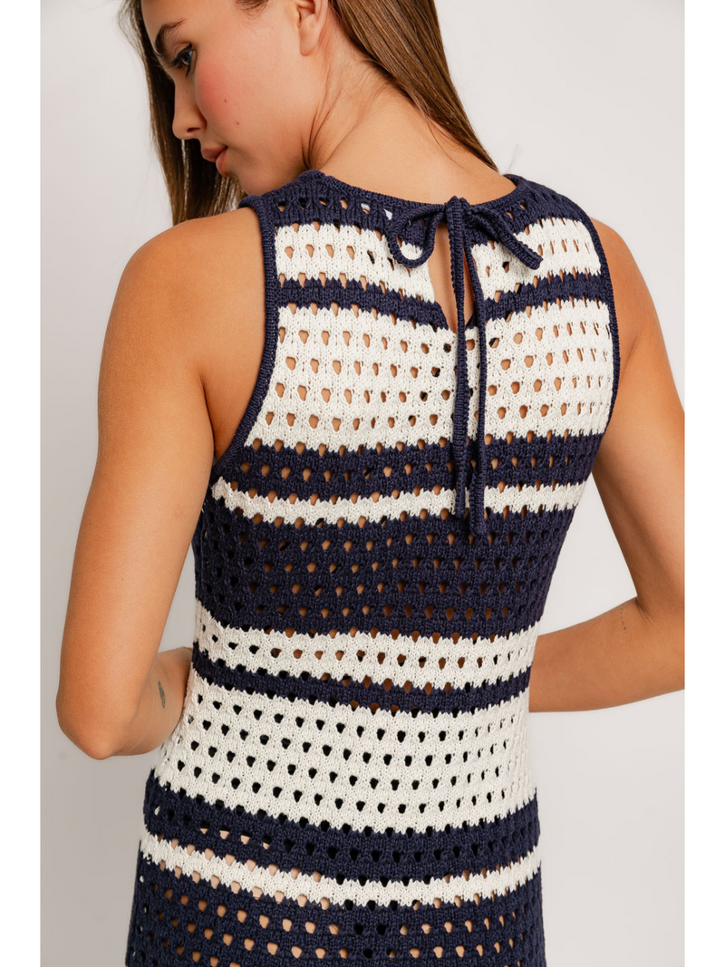 Sleeveless Crochet Effect Sweater Dress