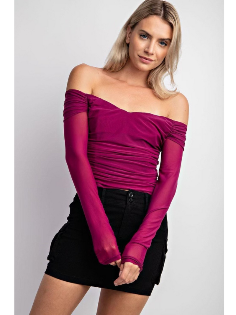 Mesh off the shoulder discount top