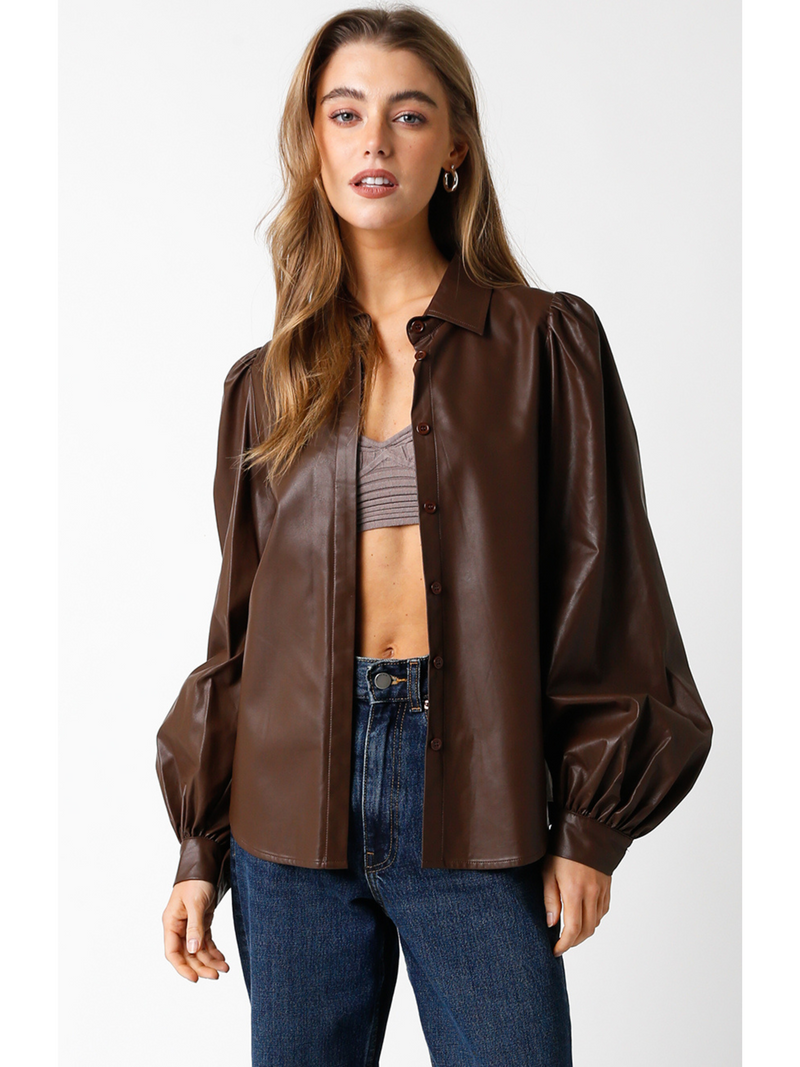 Leather jacket 2025 with puff shoulders