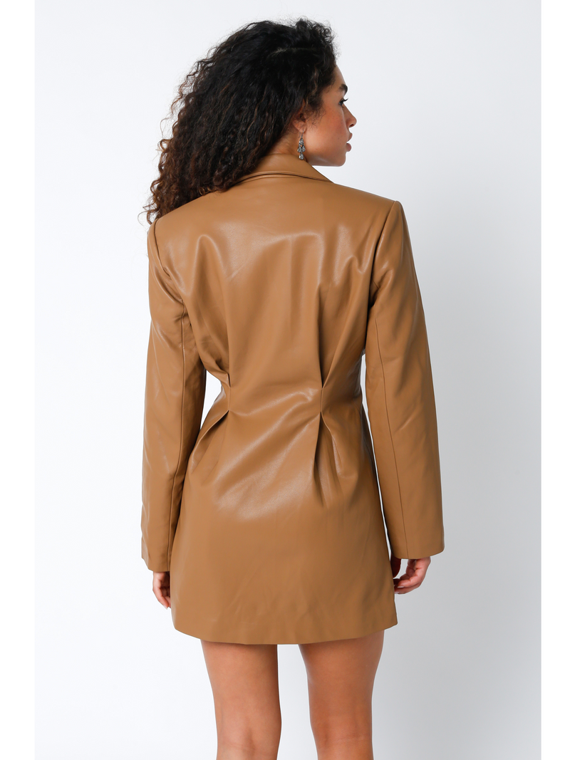 Cinched Leather Long Sleeve Dress