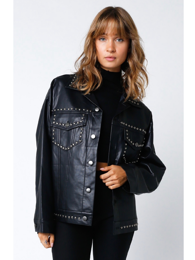 Faux Leather Jacket with Studs
