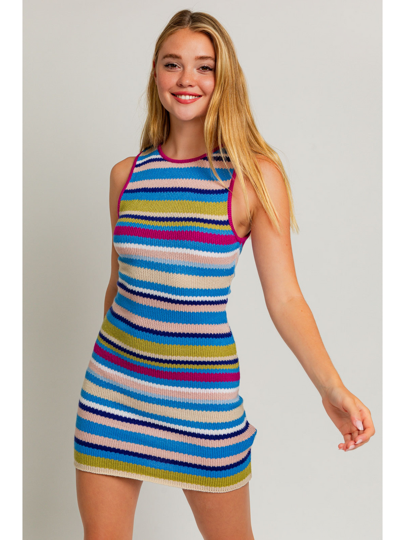Sleeveless Stripe Sweater Dress