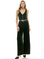 Button Front Vest and Wide Pleated Pant Set