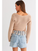 Square Neck Fringe Hem Sweater Top