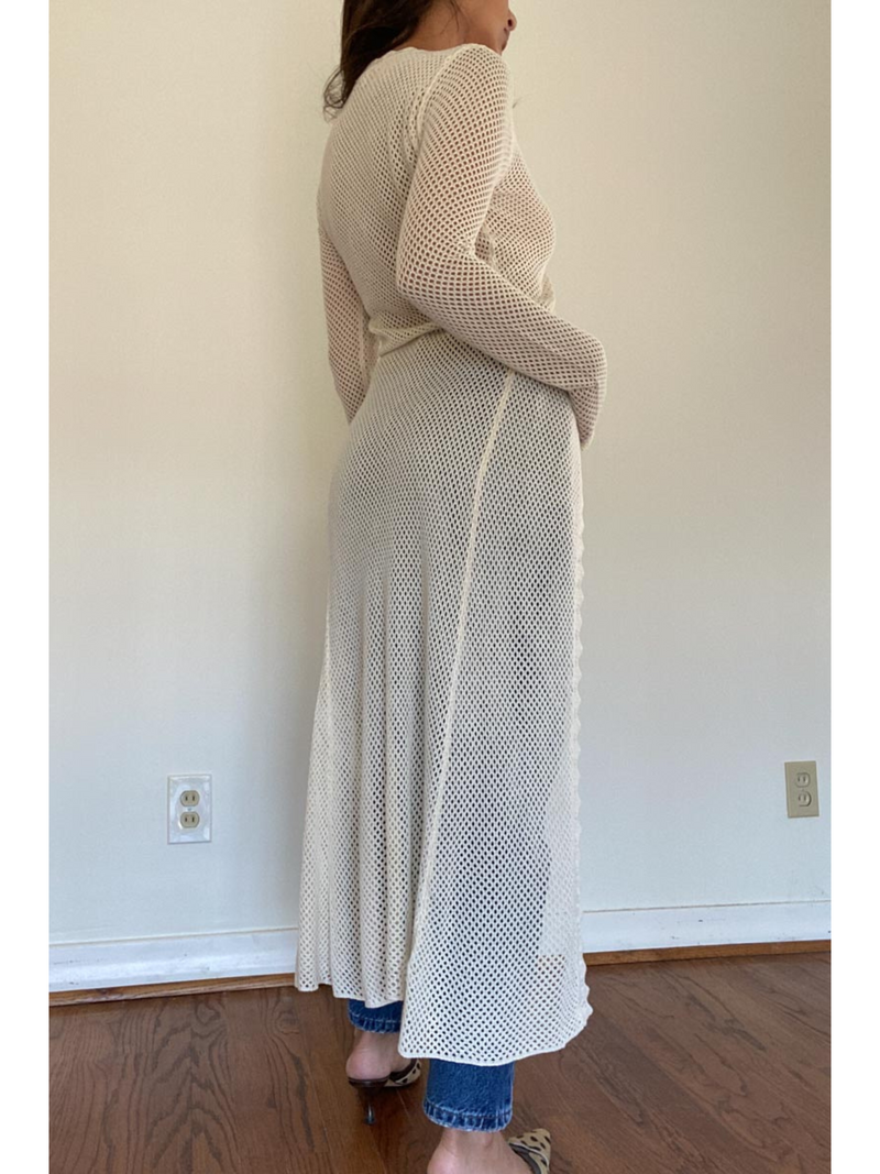 Long Sleeve Mesh Tie Maxi Coverup