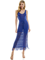 Side Slit Knit Dress With Tassel Trim