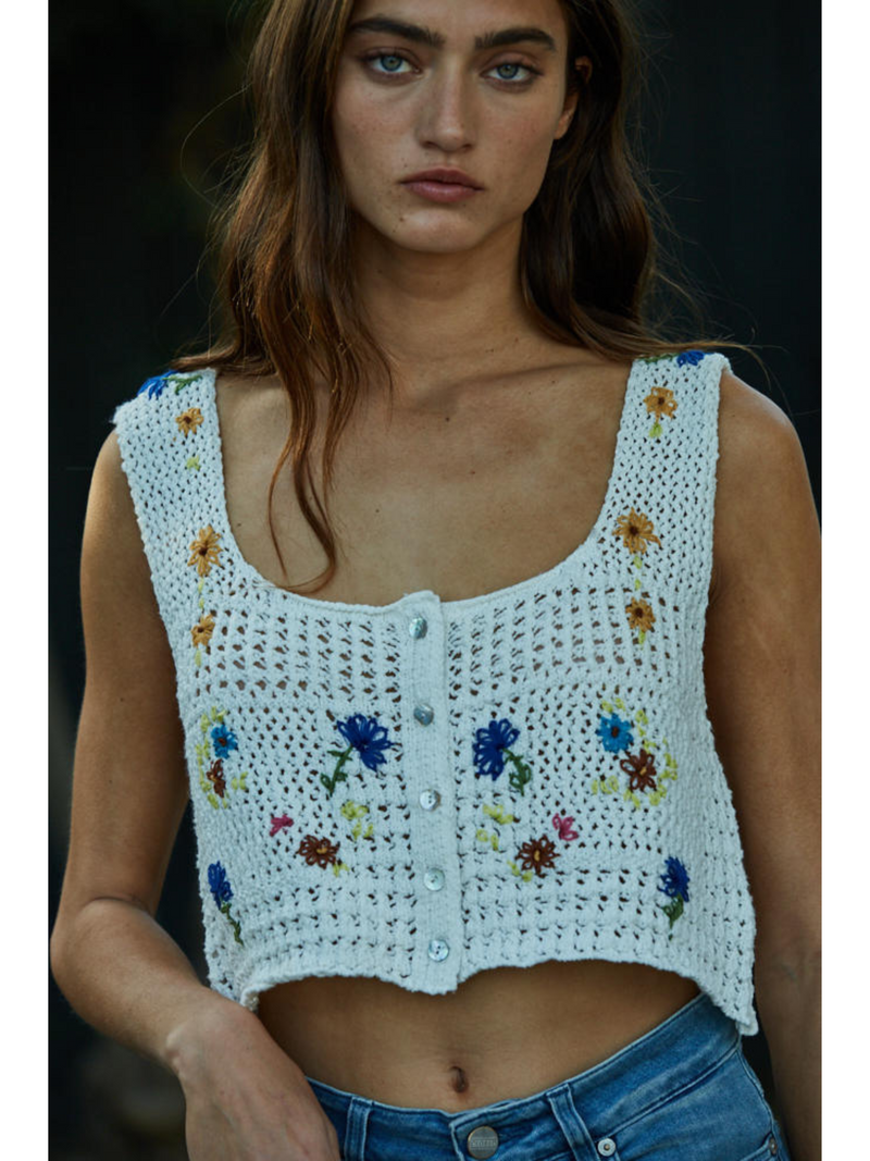 Embroidered Floral Button Up Tank