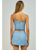 Solid Color Corset Top with Slit Mini Skirt Set