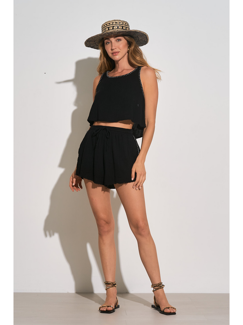 Stitched High Neck Flowy Tank With Shorts