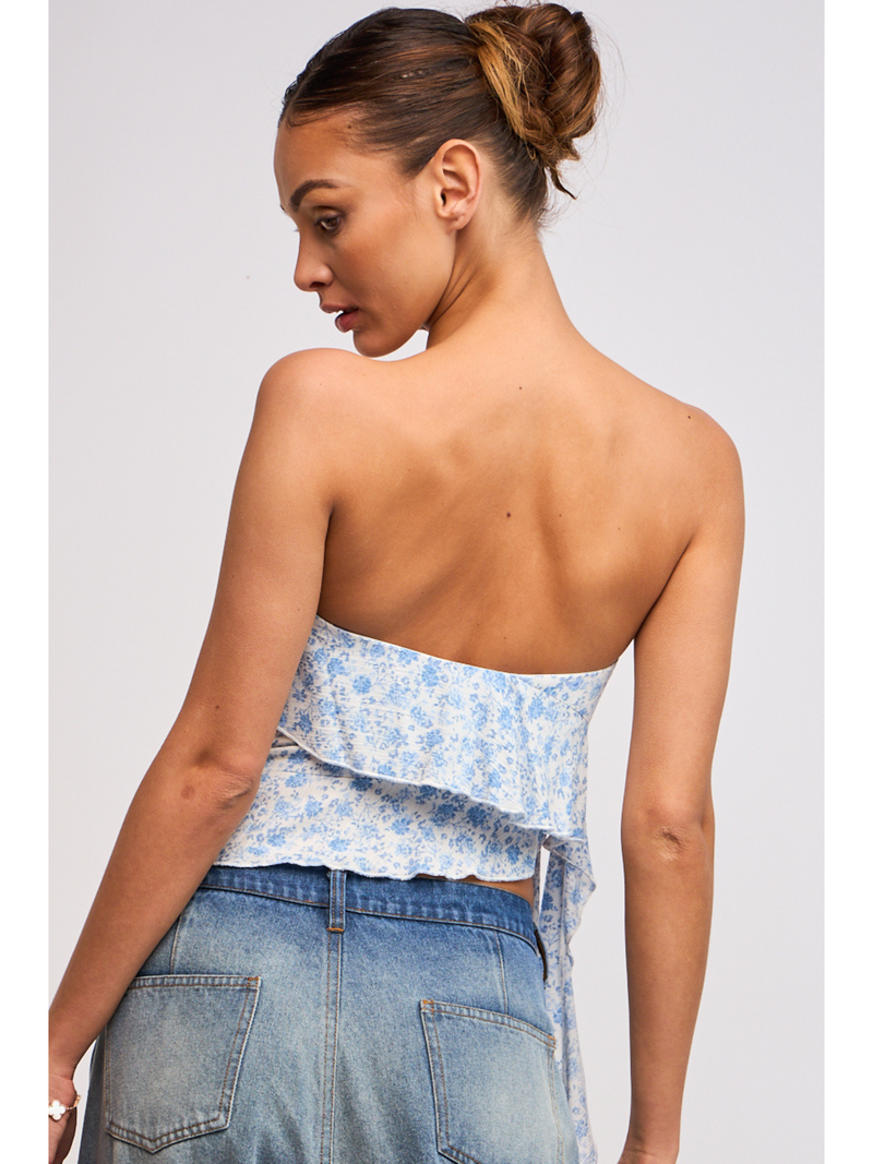Floral Strapless Ruffle Crop Top