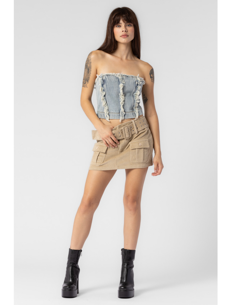 Corduroy Cargo Belt Mini Skirt