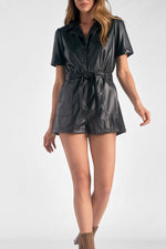Faux Leather Short Sleeve Romper
