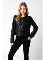 Faux Leather Jacket With Button Detail