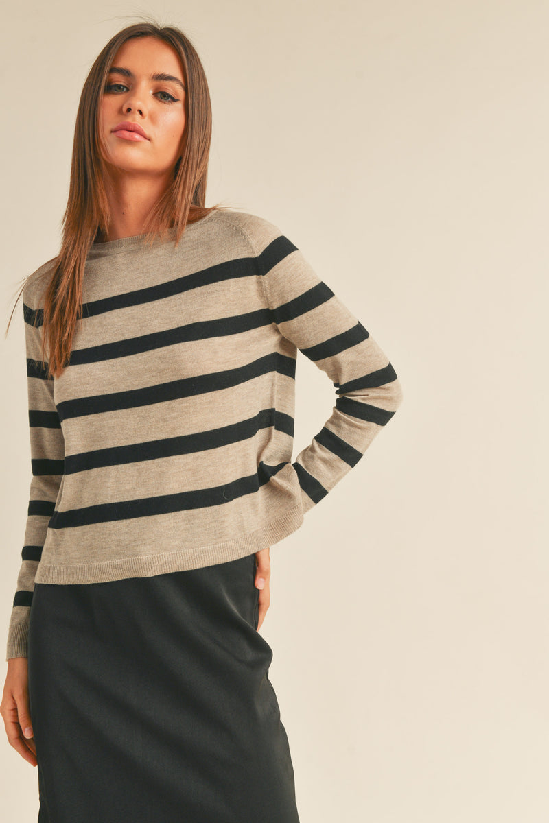Striped Round Neck Sweater Top