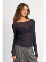 Glitter Mesh Top With Back Cowl