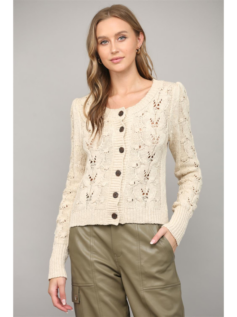 Cable Knit Button Closure Cardigan