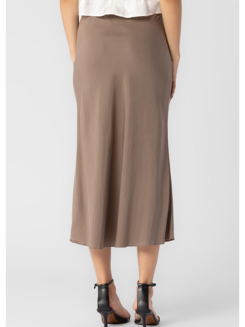 Woven Bias Elastic Waist Midi Skirt