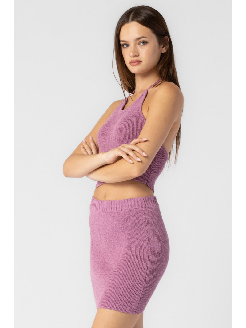 Ribbed Halter Top And Skirt Set