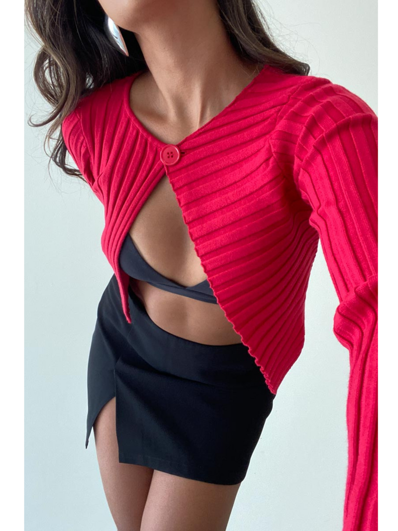 Open Front Top Button Crop Sweater