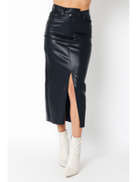Leather Front Slit Long Skirt