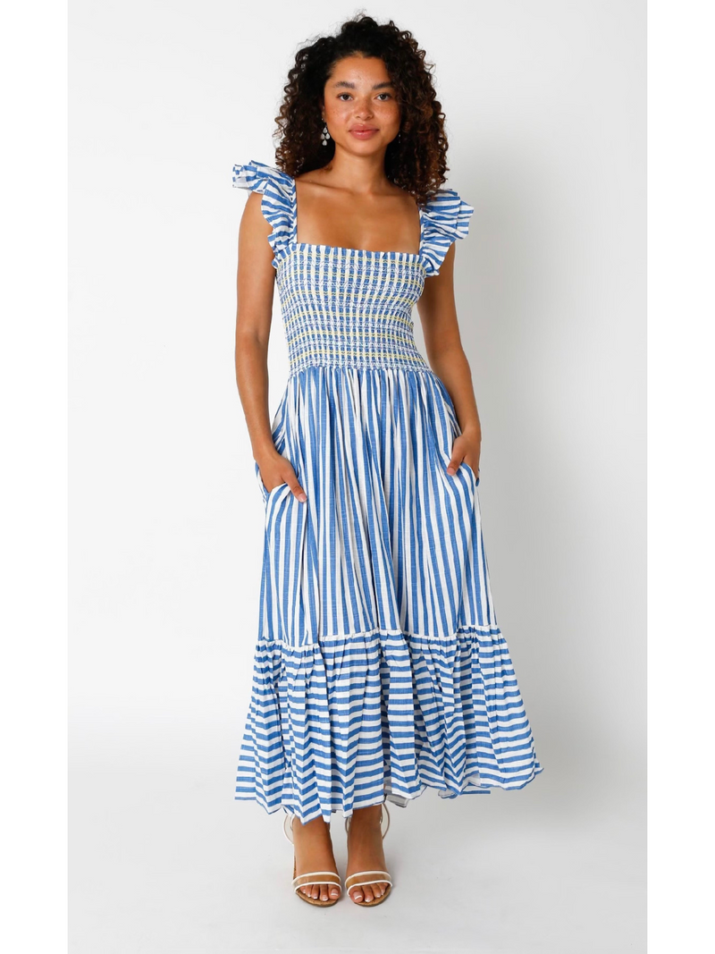 Striped Maxi With Ruffle Short Sleeve