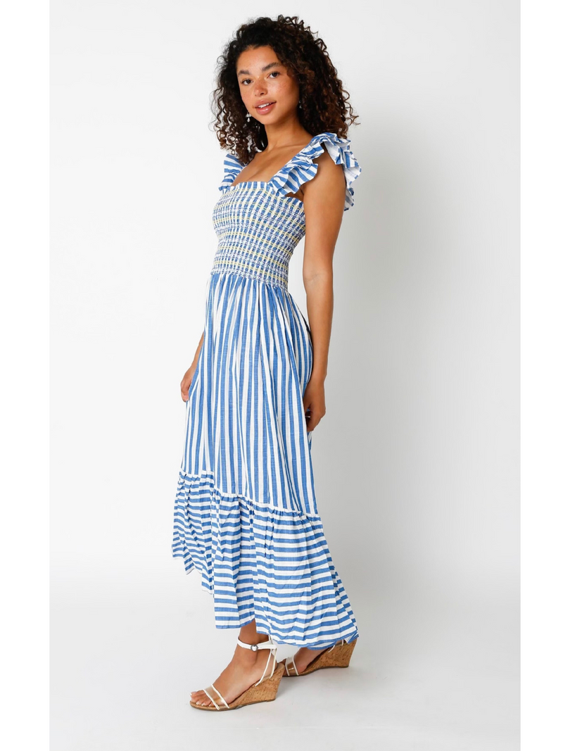 Striped Maxi With Ruffle Short Sleeve