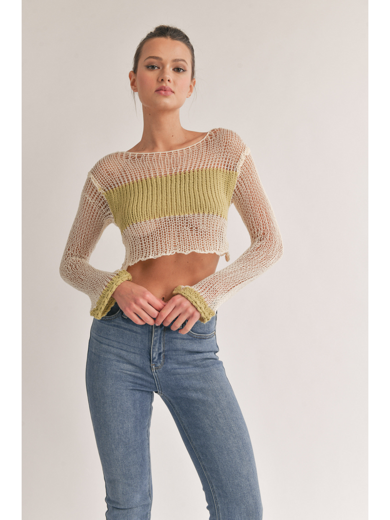 Fishnet Chest And Sleeve Sweater Top
