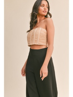 Strapless Ruched Mesh Top Back Zipper