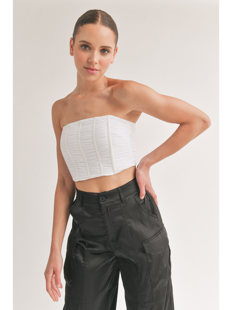 Strapless Ruched Mesh Top Back Zipper