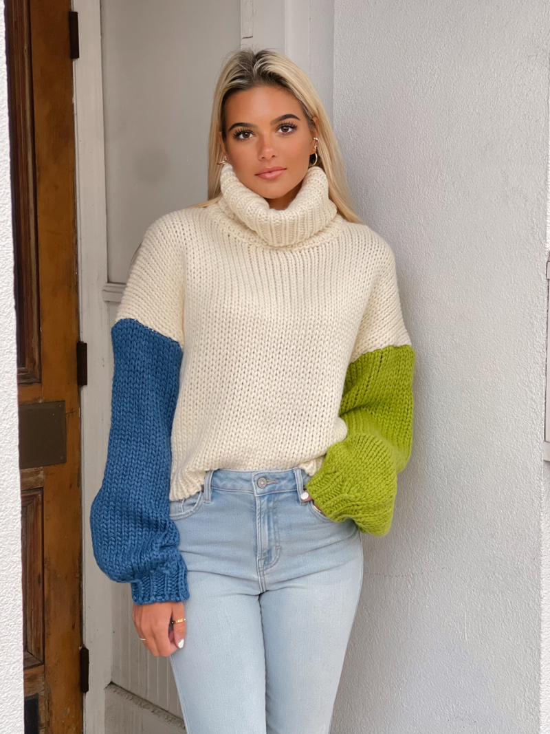 Sleeve Coloring Turtleneck Sweater