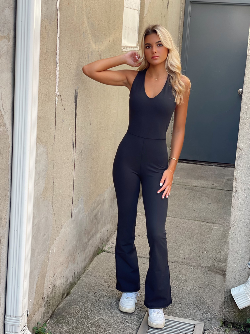 Cross Knot Back Flared Jumpsuit