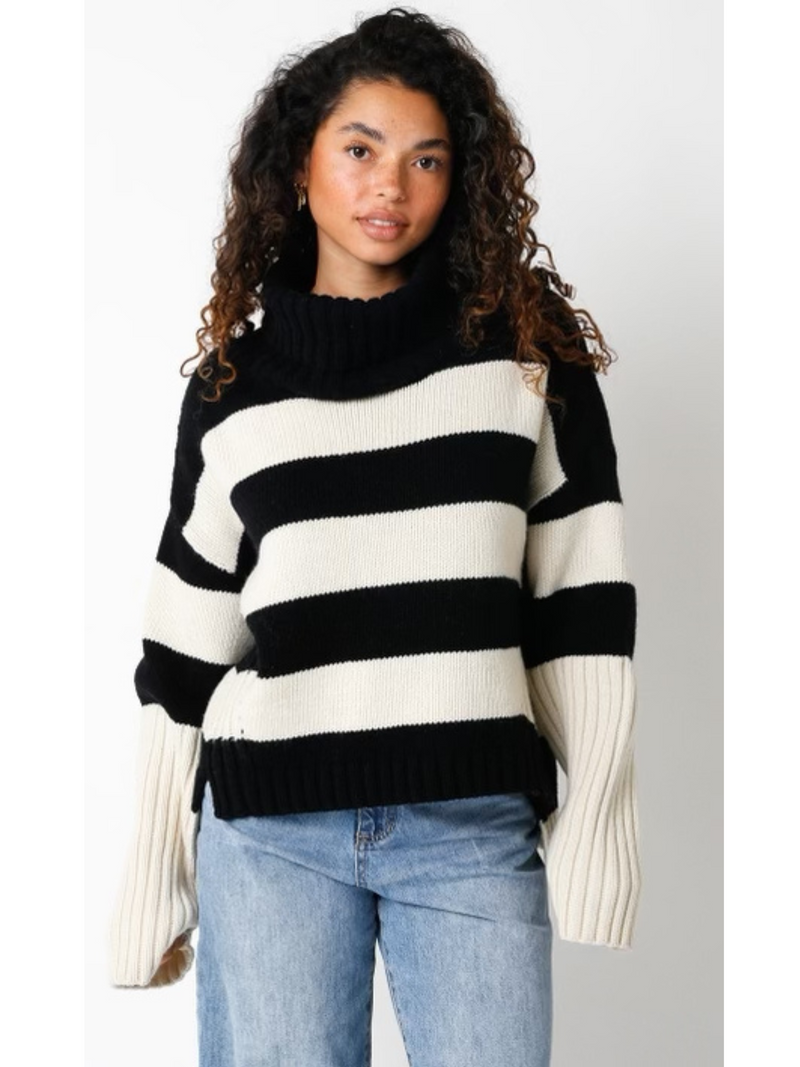 Long Sleeve Stripe Mock Neck Sweater