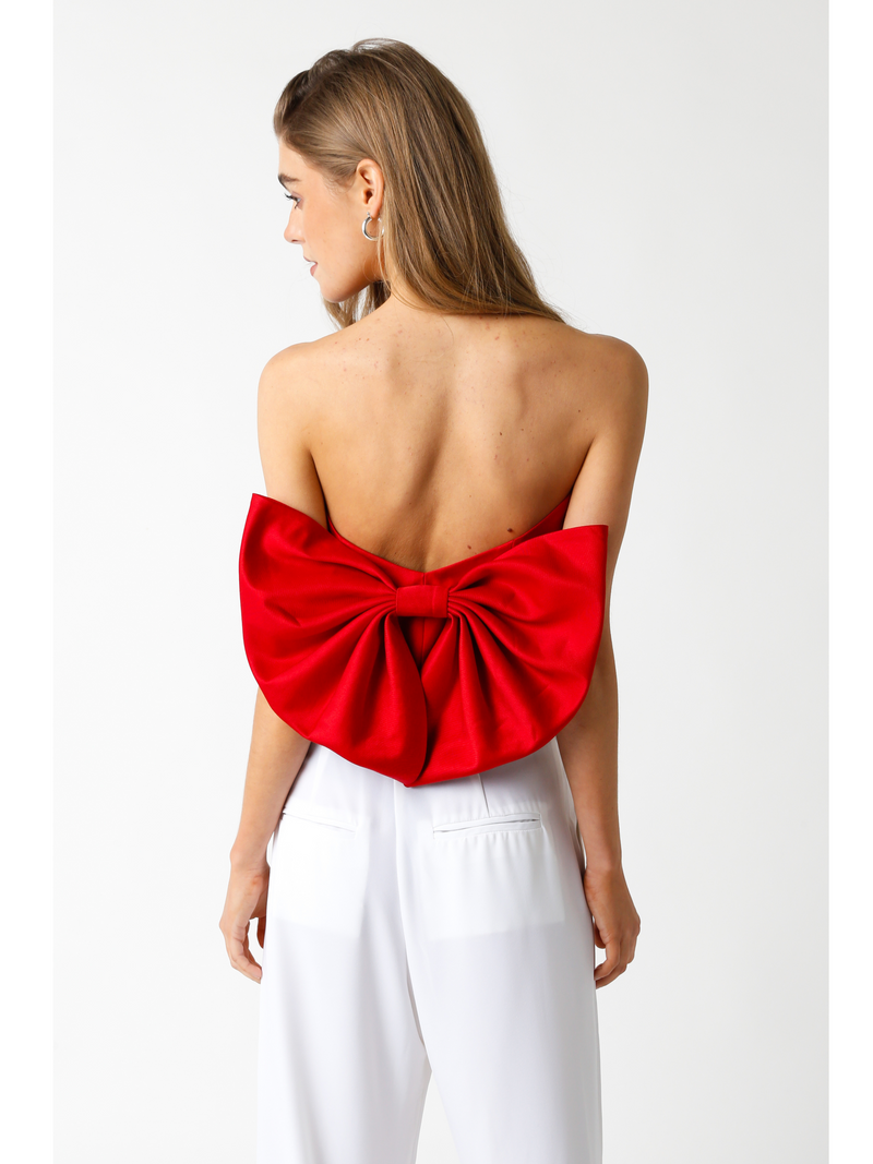 Strapless Crop Top With Back Bow
