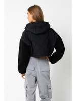 Cropped Quilted Jacket With Fuzzy Sleeve