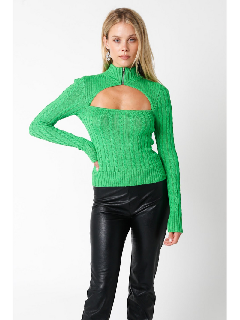 Cable Knit Zip Front Peek A Boo Top