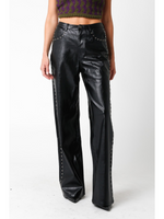 Faux Leather Pants With Stud Trim