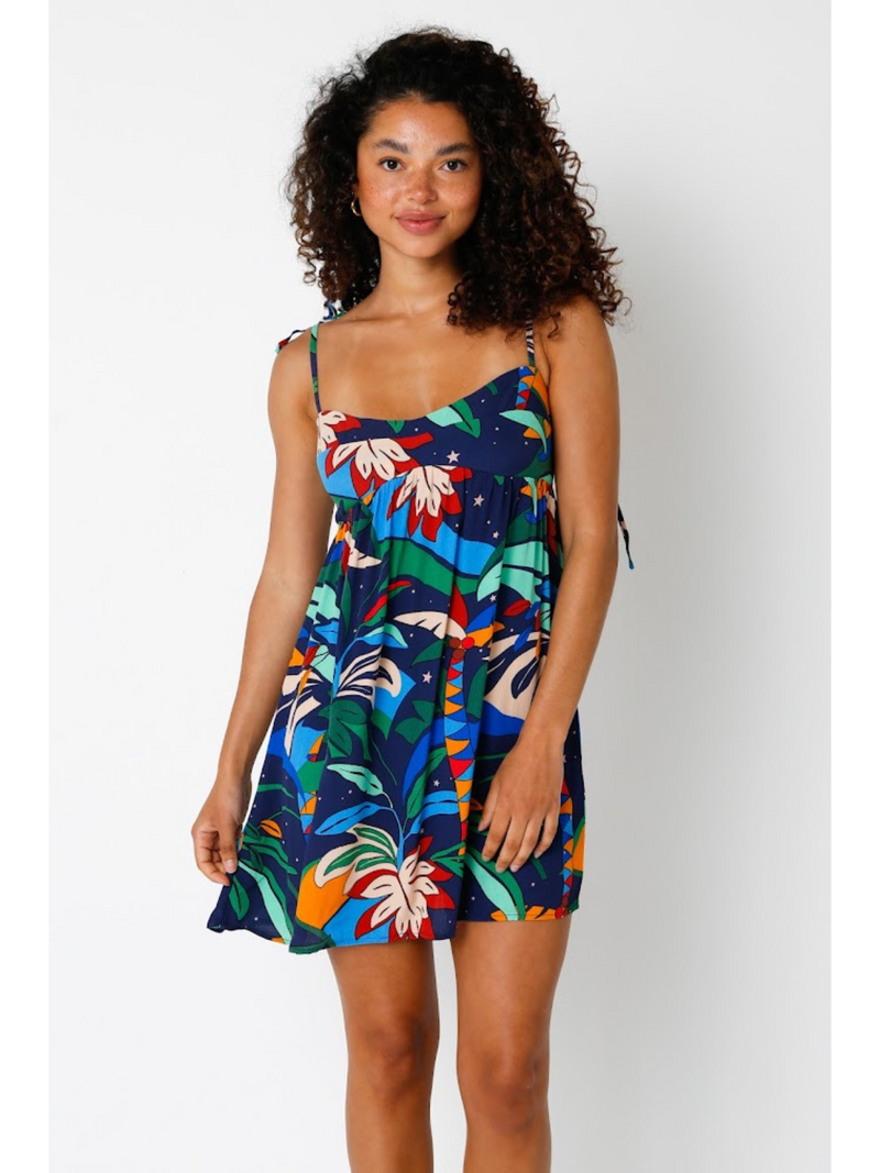 Tropical Tie Sleeve Mini Dress