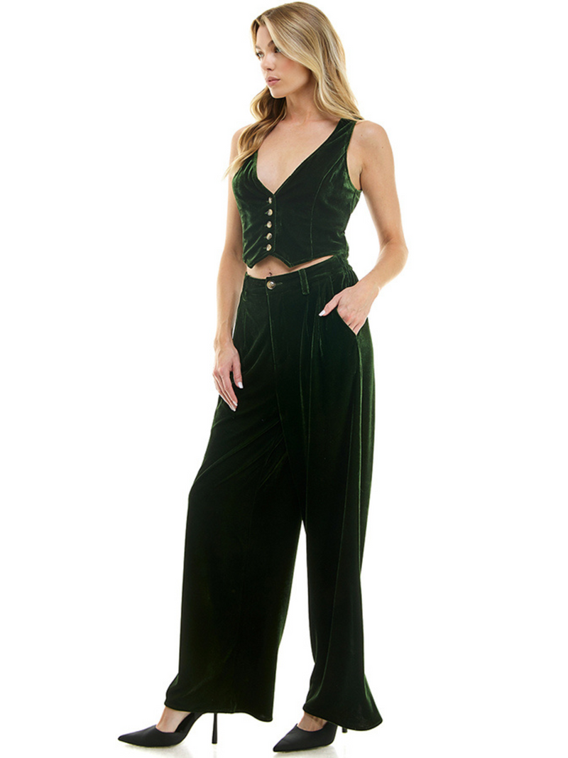 Button Front Vest and Wide Pleated Pant Set