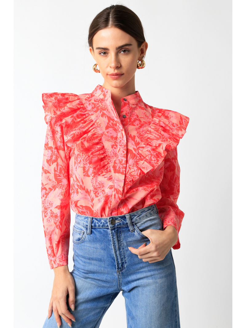 Ruffle Floral Button Up